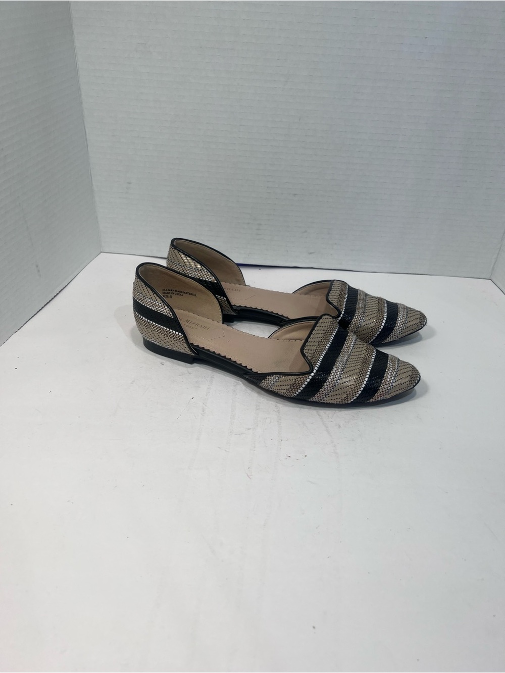 Isaac Mizrahi Black and Tan Woven D'Orsay Pointed-Toe Flats